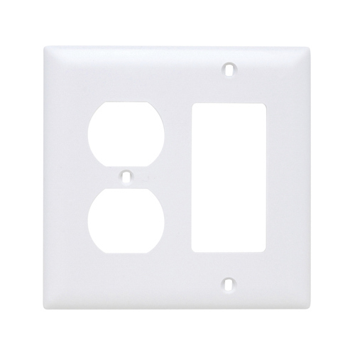 Wall Plate, 2-Gang, Decorator & Duplex, White Nylon