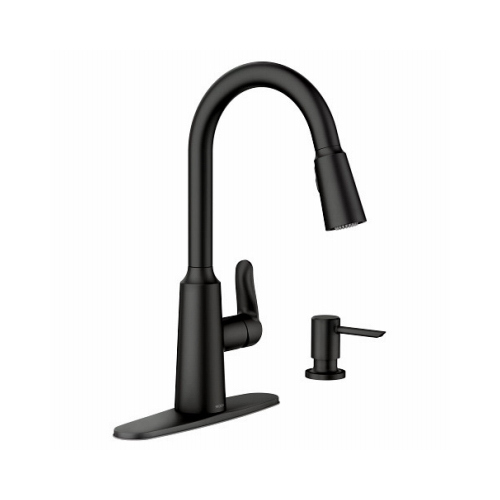MOEN INC/FAUCETS 87028BL Edwyn Single Handle, High Arc Kitchen Faucet, Pull-Down Spray, With Soap Dispenser