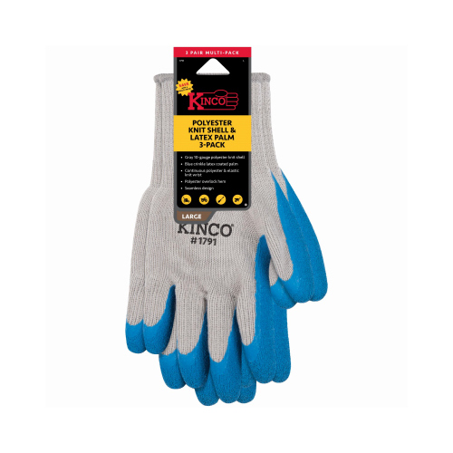 KINCO INTERNATIONAL 1791-3PK-L 3PK LG Poly GRY Glove