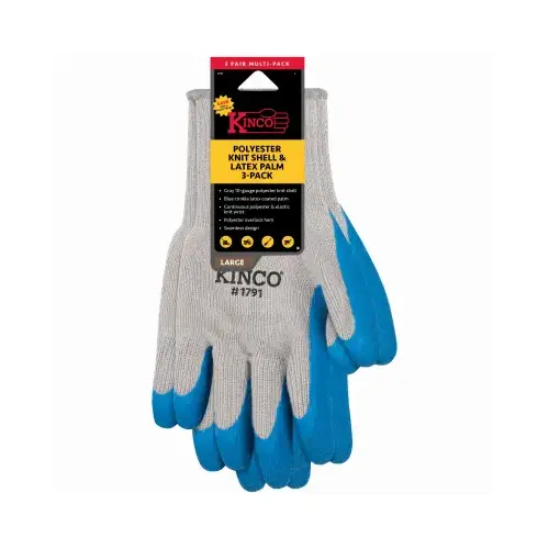 Polyester Gray Gloves, Men's M - pack of 3