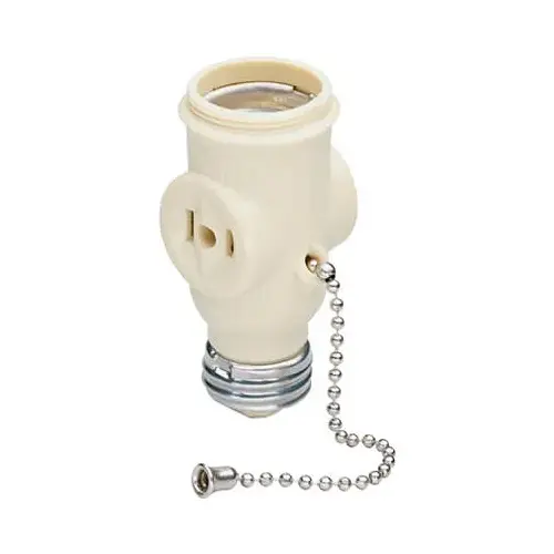 Lamp Holder/Outlet Adapter, 250 W, 2-Outlet, Ivory