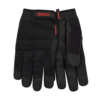 KINCO INTERNATIONAL 2011-XL Pro Work Gloves, Poly Spandex, Synthetic Suede, Black, Men's XL