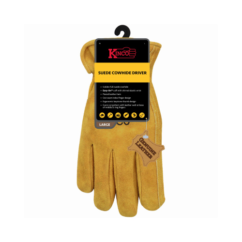 KINCO INTERNATIONAL 50-M Full Suede Leather Cowhide Gloves, Golden, Men's M