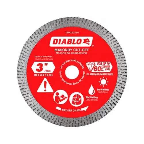 Freud DMADC0300 Masonry Cut Off Discs, Diamond Continuous Rim, 3-In.