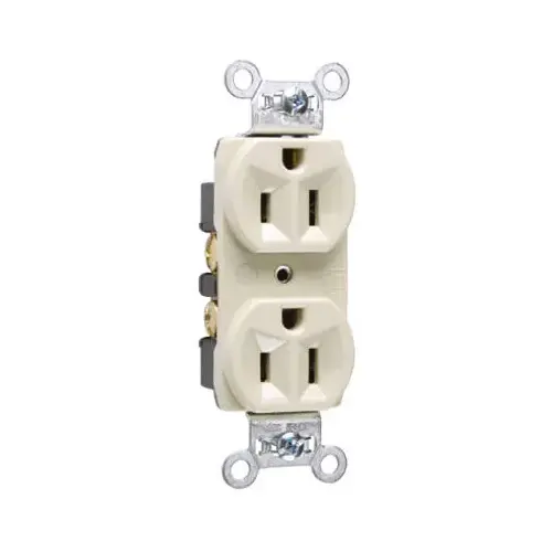 Duplex Receptacle, 2 -Pole, 15 A, 125 V, Back, Side Wiring, NEMA: 5-15R, Ivory