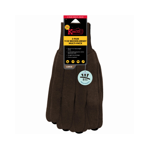 Dot Jersey Gloves, Heavyweight Cotton/Poly, Brown, Men's L - pack of 3