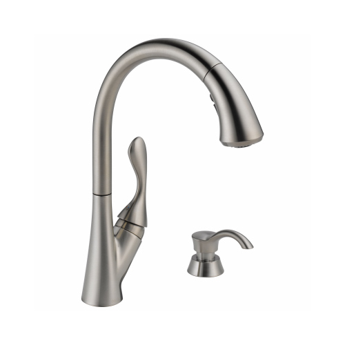 Delta Faucet 19922Z-SSSD-DST Ashton High Arc Kitchen Faucet With Pull-Down ShieldSpray + Soap Dispenser, Single Handle, Stainless Steel;