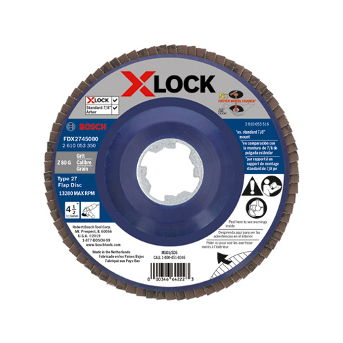 Robert Bosch Tool Corp FDX2745080 Flap Disc, General Purpose Grinding, X-Lock Arbor, Type 27, 80 Grit, 4.5-In.