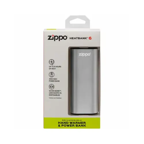 Zippo 40608 HeatBank 6-Hour Rechargeable Hand Warmer, Silver