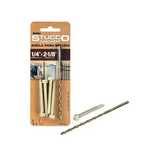 Stucco Anchor, Hex Washer Head, 1/4 x 2-1/8 In pack of 4