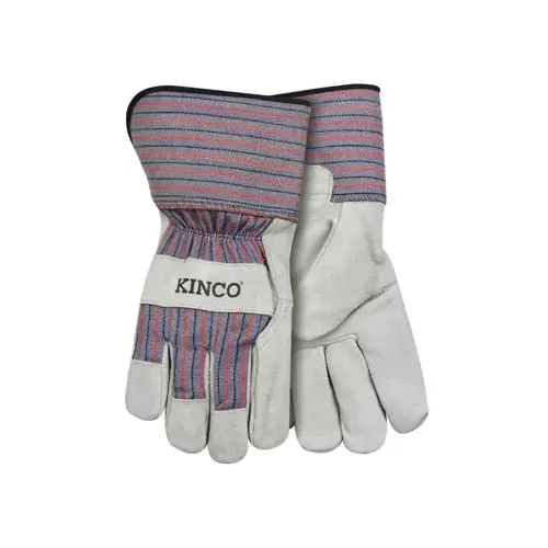 Suede Cowhide Palm Gloves with Striped Canvas, Gray, Men's XL