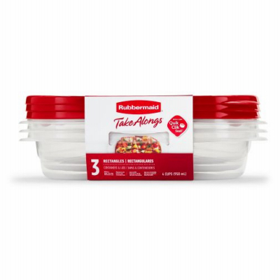 Rubbermaid 2086710 TakeAlongs 7F55RETCHIL Food Storage Container, 4 Cups Capacity, Plastic, Clear, 4 in L, 7 in W, 10 in H - pack of 3