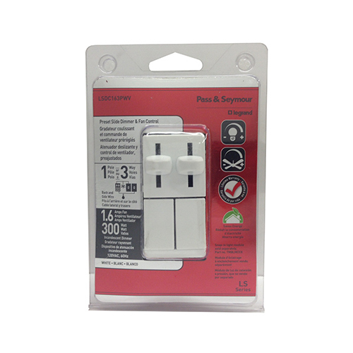Fan Control & Light Dimmer Switch, Dual Slide, White, 300-Watt