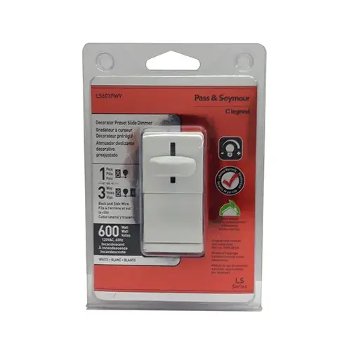Light Dimmer Switch, 3-Way Slide, White, 600-Watt
