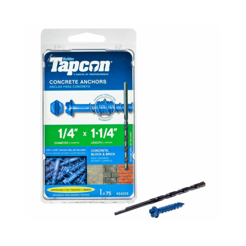 Buildex Tapcon 24315 Screw Anchor, Hex Drive, Steel, Climaseal - pack of 75
