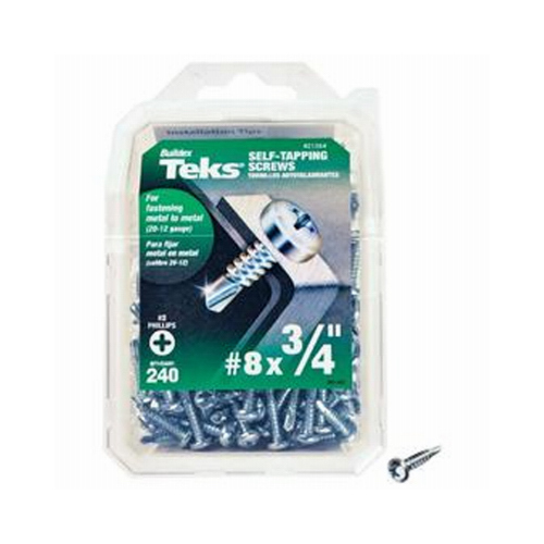 Teks 21364 Screw, #8 Thread, 3/4 in L, Coarse Thread, Pan Head, Phillips Drive, Self-Drilling, Self-Tapping Point, Steel - pack of 240