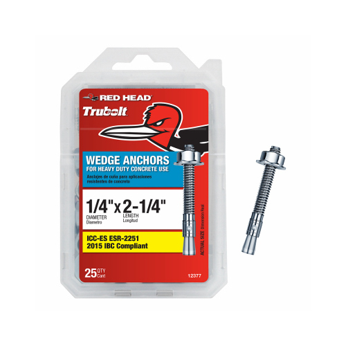 Red Head 12377 TruBolt Series Wedge Anchor, 1/4 in Dia, 2-1/4 in OAL - pack of 25