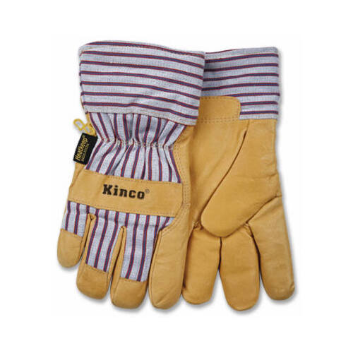 Protective Gloves, Men's, L, 11-1/2 in L, Wing Thumb, Easy-On Cuff, Pigskin Leather, Palomino