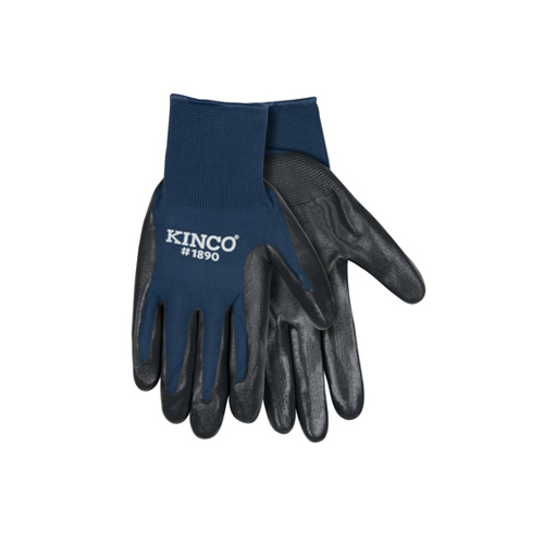 Kinco 1890-XL High-Dexterity Work Gloves, Men's, XL, Knit Wrist Cuff, Nitrile Coating, Nylon Glove, Gray/Navy Blue