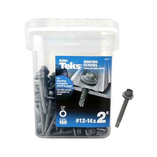 Teks 21427 Roofing Screw, #12 Thread, Hex Drive, Drill Point, Steel, Zinc - pack of 150