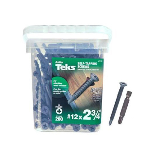 Teks 21386 Roofing Screw, #12 Thread, Fine Thread, Hex, Phillips Drive, Drill, Self-Tapping Point, Steel, Zinc - pack of 200