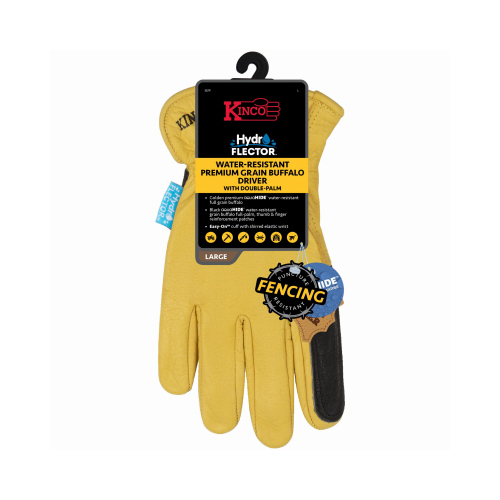 Kinco 387P-L Gloves, L, Keystone Thumb, Elastic Cuff, Buffalo Leather, Gold