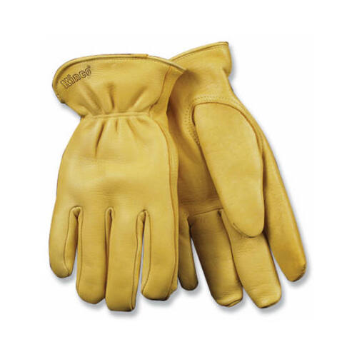Heatkeep 90HK-L Driver Gloves, Men's, L, 10 in L, Keystone Thumb, Easy-On Cuff, Deerskin Leather, Yellow