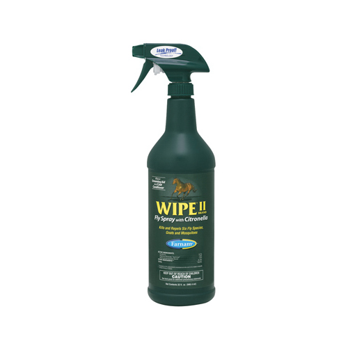 Wipe II Fly Spray, Liquid, Pale Yellow, Citronella, 32 oz Bottle