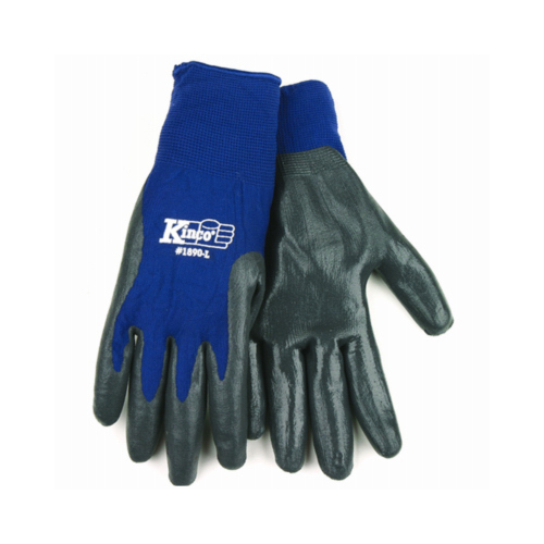 Kinco 1890-L High-Dexterity Work Gloves, Men's, L, Knit Wrist Cuff, Nitrile Coating, Nylon Glove, Gray/Navy Blue
