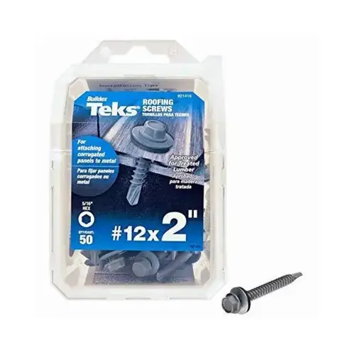 Teks 21416 Roofing Screw, #12 Thread, Coarse Thread, Hex Drive, Self-Drilling Point, Steel, Zinc, 50 PK Light Gray - pack of 50