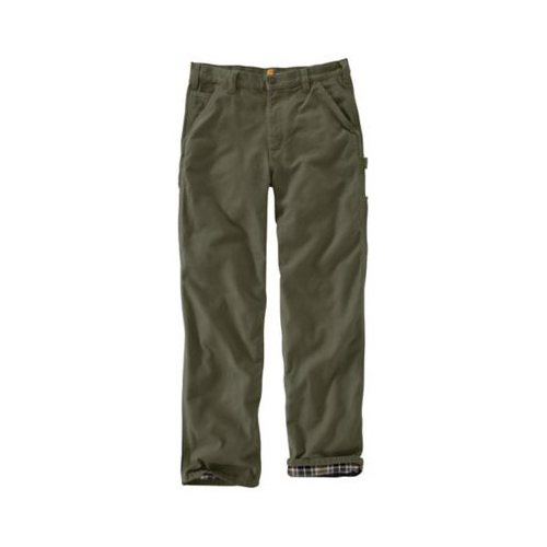 CARHARTT B111-MOS-30X32 Dungaree Pants, Washed Duck, Flannel-lined, Moss, 30 x 32-In.