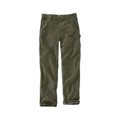 CARHARTT B111-MOS-30X34 Dungaree Pants, Washed Duck, Flannel-lined, Moss, 30 x 34-In.