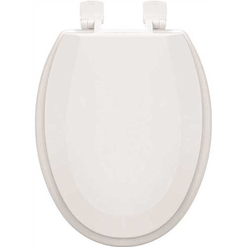 Beveled Edge Elongated Wood Closed Front Toilet Seat in. White
