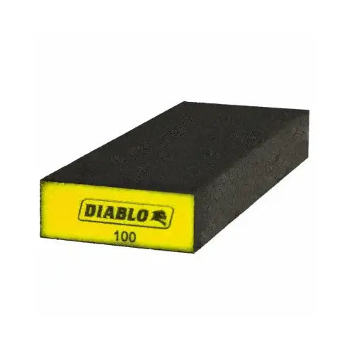 ENDURA-BOND Flat Edge Sanding Block, 8 in L, 3 in W, 100 Grit, Fine, Aluminum Oxide Abrasive Black/Yellow