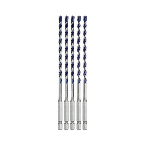 Bosch HCBG0405T Hammer Drill Bit Set, 3/16 in Dia, 6 in OAL, Milled Flute, 3/16 in Dia Shank, Hex Shank - pack of 5