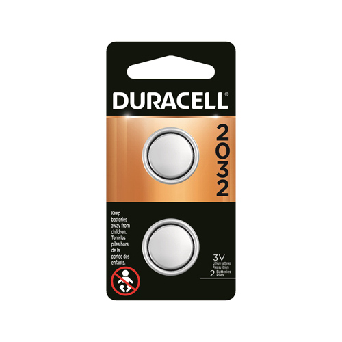 DURACELL 004133301203 Battery, 3 V Battery, 220 mAh, CR2032 Battery, Lithium, Manganese Dioxide - pack of 2