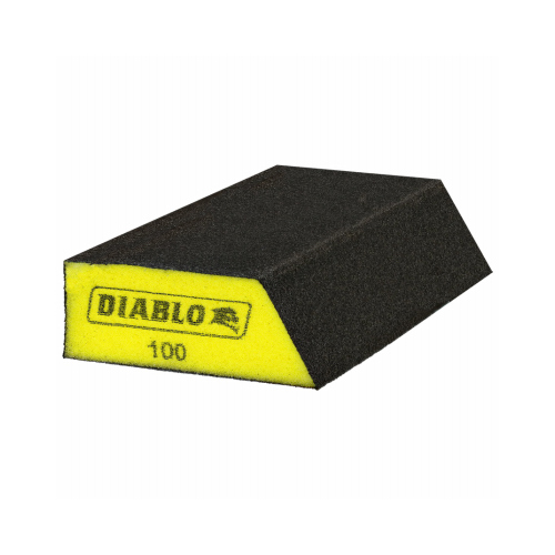 Sanding Sponge, 5 in L, 3 in W, 100 Grit, Fine, Aluminum Oxide Abrasive Black/Yellow