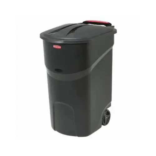 2008188 Wheeled Trash Can with Lid, 45 gal Capacity, Plastic, Black, Hinged Closure