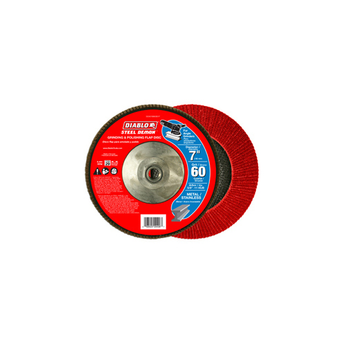 Steel Demon Flap Disc with Hub, 7 in Dia, 5/8-11 Arbor, 60 Grit, Coarse, Zirconia Abrasive Red