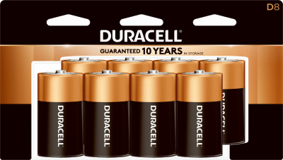 DURACELL 004133319235 Battery, 1.5 V Battery, D Battery, Alkaline, Manganese Dioxide - pack of 8