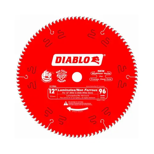 Circular Saw Blade, 12 in Dia, 1 in Arbor, 96-Teeth, Carbide Cutting Edge Perma-Shield