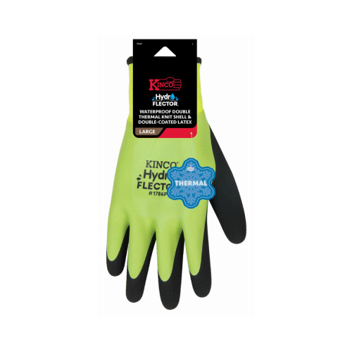 HYDROFLECTOR 1786P-M Waterproof Protective Gloves, Men's, M, Knit Wrist Cuff, Latex Coating, Acrylic Glove, Black/Green