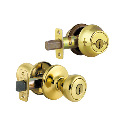 Knob Lockset, 3 Grade, Keyed Key, Polished Brass, 2-3/8 x 2-3/4 in Backset, K6 Keyway