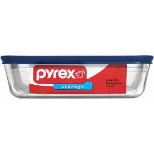 Pyrex 4-cup Glass Food Storage Container with Blue Lid