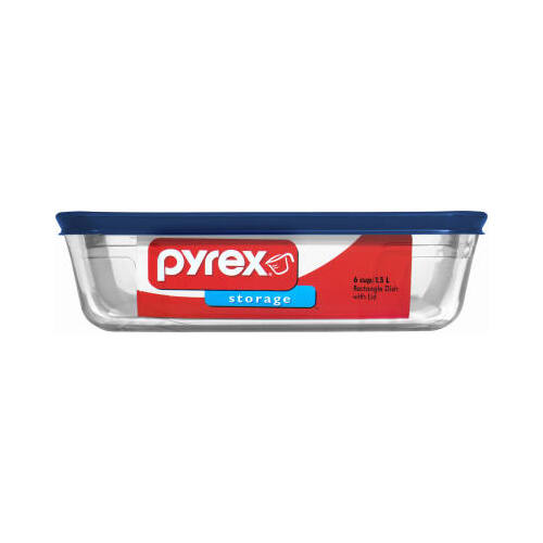 Pyrex 6017396-XCP4 Rectangular Glass Storage Dish with Lid Rectangular 6 cup Blue - pack of 4