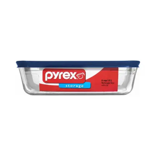 Rectangular Glass Storage Dish with Lid Rectangular 6 cup Blue - pack of 4