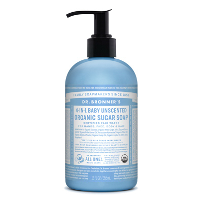 Dr. Bronner's SD0504 Sugar Soap Dr. Bronner's 4-in-1 Baby Organic No Scent 12 oz