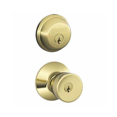 Bright Brass Bell Design Combination Keyed Entry Lockset and Deadbolt