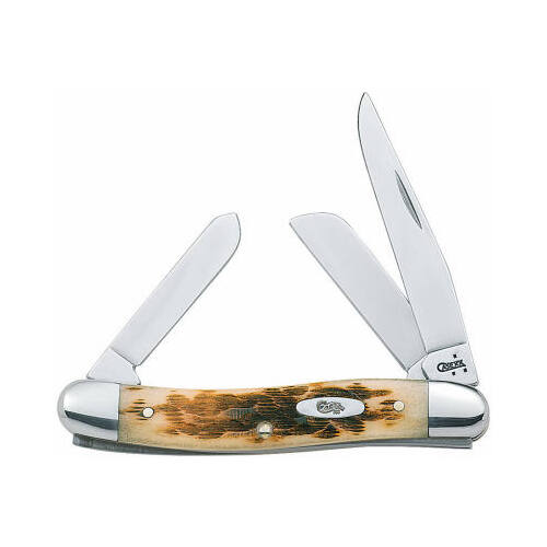 Stockman Pocket Knife, Stainless Steel/Amber Bone, 3-5/8-In. Closed