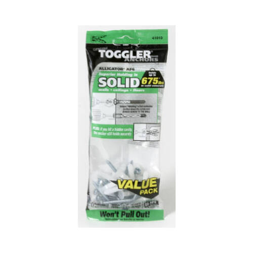 Toggler 50475 ALLIGATOR AF6 Polypropylene Flanged Anchor with Screws For #6 to #12 Fastener Sizes - pack of 20